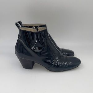 Aquatalia black patent leather waterproof booties boots